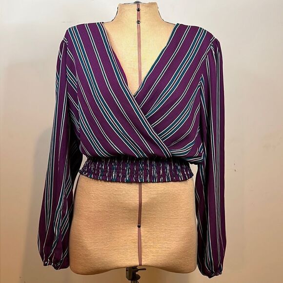 june & hudson Tops - June & Hudson Purple and Blue Stripe Cropped Blouse - Size Small